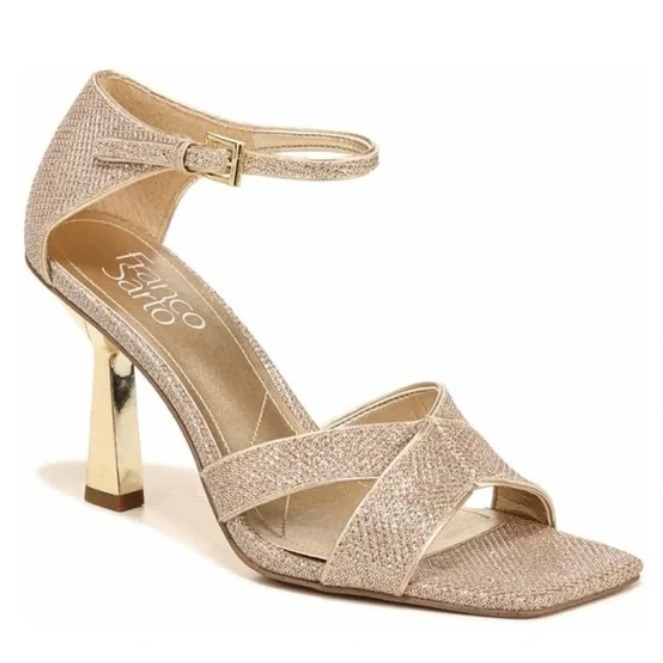 Franco Sarto Heels Sandal Gold Shimmer Metallic Formal Wedding Womens 8m